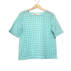 Ann Taylor Loft | Turquoise Blue Eyelet Sheer Short Sleeve Top